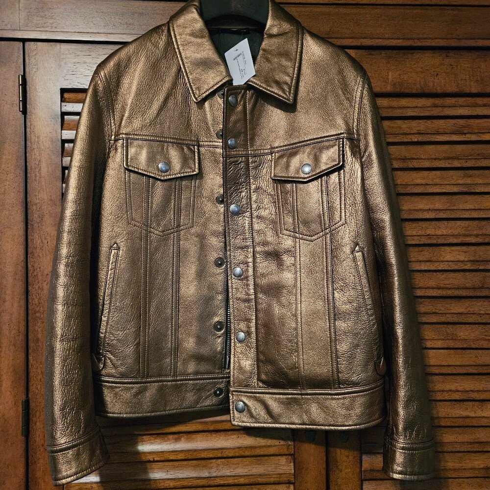 Tom Ford Metallic Bronze Leather Bomber Jacket